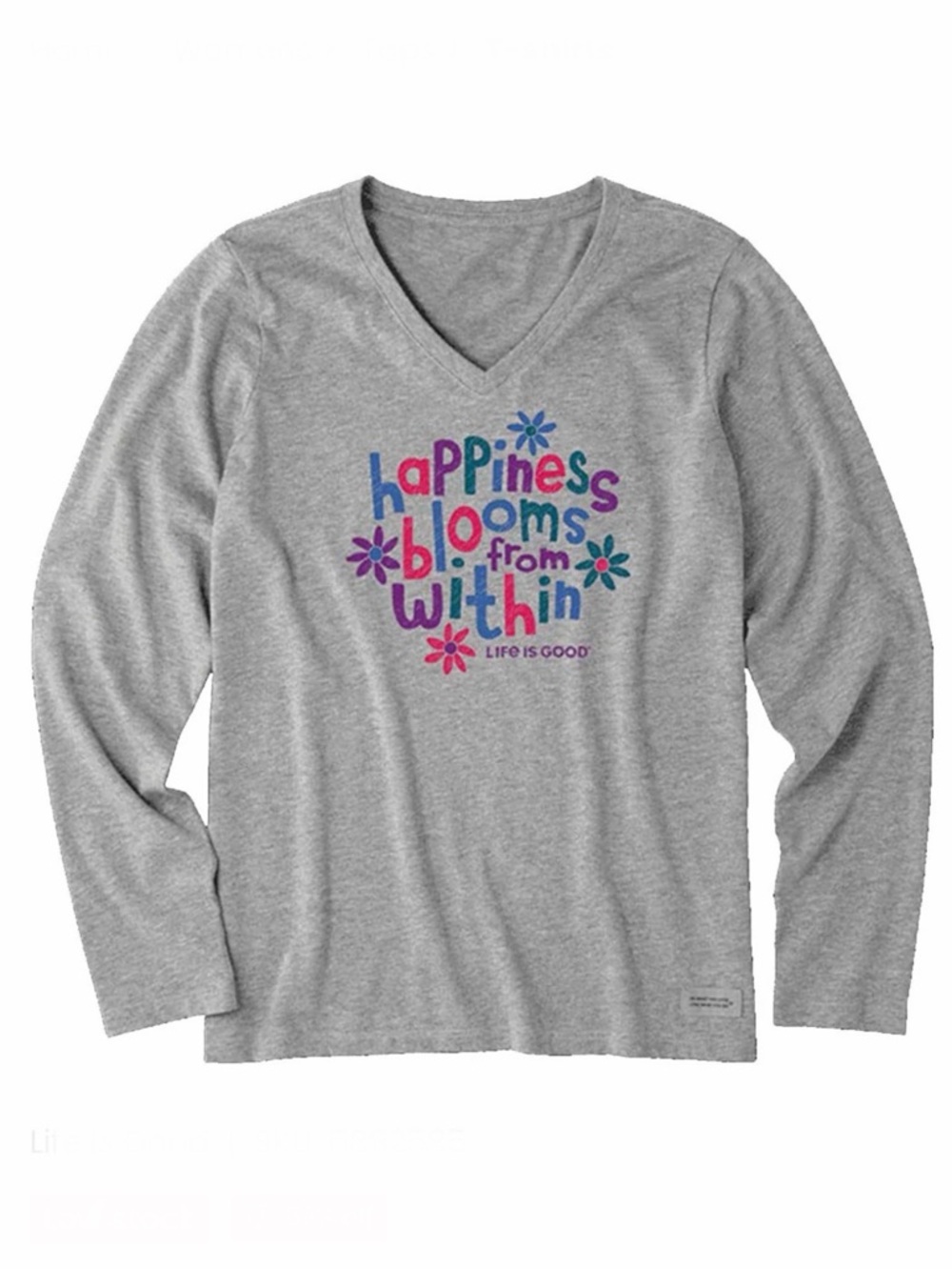 Life Is Good Women’s Size Small Gray Long Sleeve Happiness Blooms T-Shirt